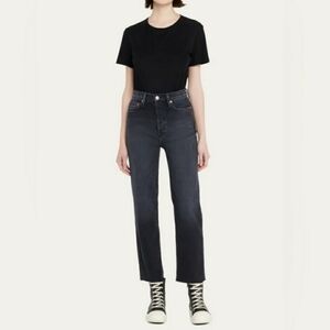 Re/Done High Rise Stove Pipe Jeans in Faded Black Size 26 Raw Hem Button Fly